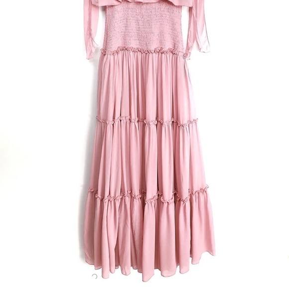 NEW- Lulu's Like a Fairy Tale Dusty Pink Smocked Tie-Strap Tiered Maxi Dress MD - Picture 5 of 16